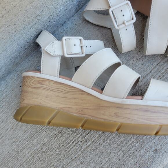 Sorel Joanie III Leather Platform Ankle Strap Wedge Sandals in Chalk Gum 9.5 - Picture 6 of 10